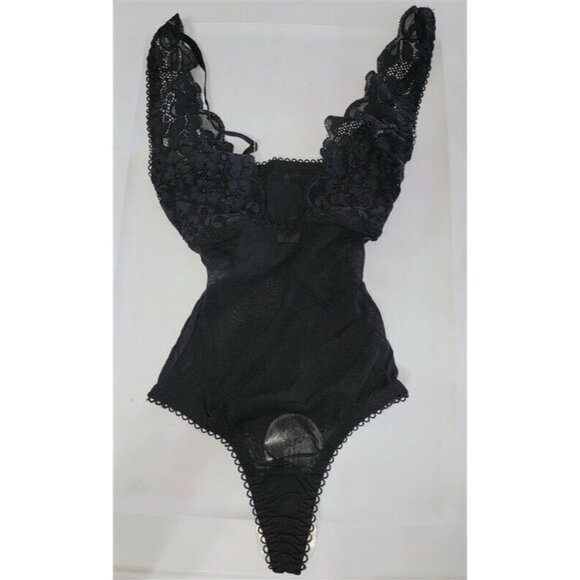 NWT HAH Hot as Hell Intimates M Bridal lace Thong Bodysuit Black 117789 - Picture 1 of 2